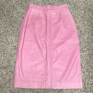 Baby pink leather pencil skirt